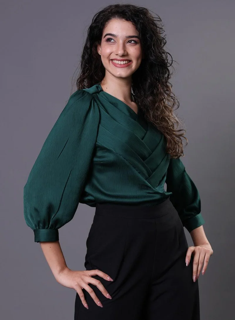زجزاج Green Side Pleated Chiffon Top
